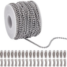20M Stainless Steel Ball Chain for Jewelry Making – Silver Bead Chain, Bulk Link Connectors & Clasps, DIY Necklace/Bracelet Supplies