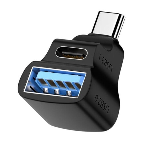 Adattatore splitter USB da Type-C a Type-C con display 8K e ricarica rapida da 100 WPD per laptop e telefoni.