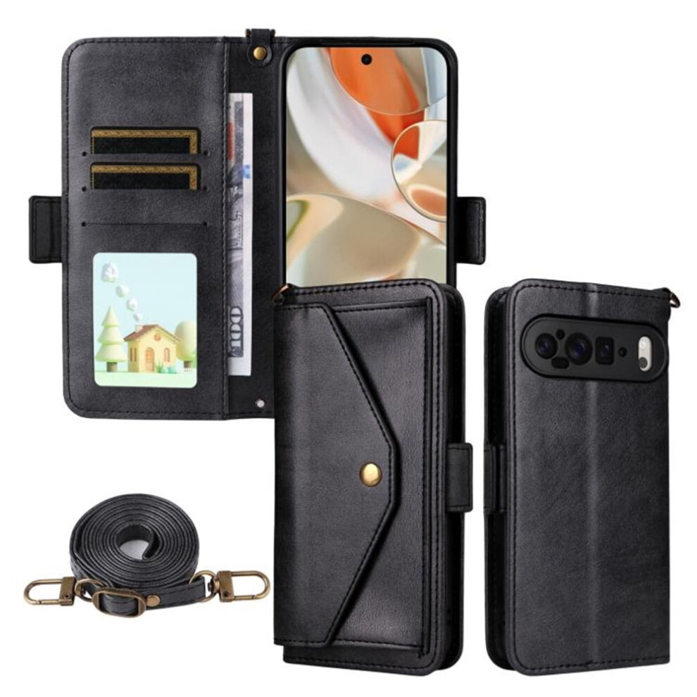 Vintage Leather Wallet Case For Google Pixel 10/10 ProâMulti-Card Slots, Hidden Button Pocket, Detachable Strap, Shockproof, Black 9152228544628