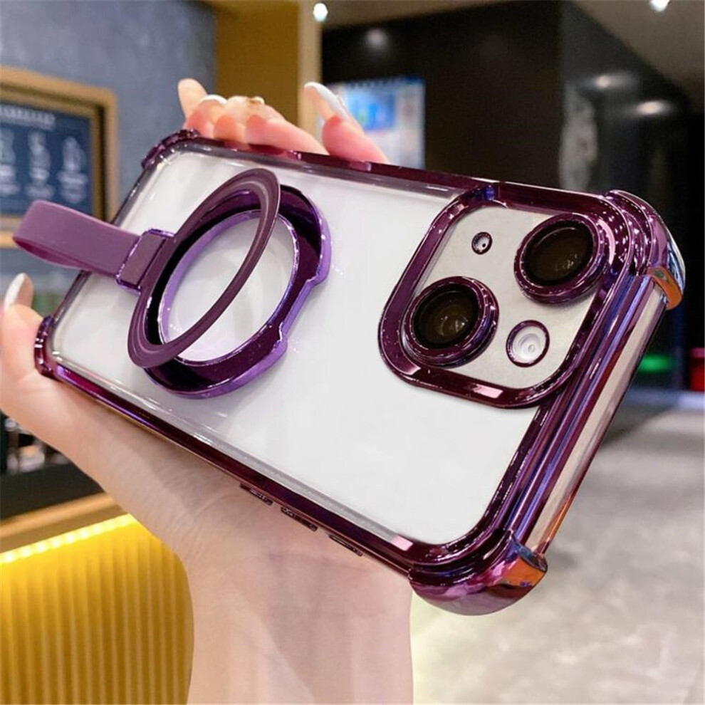 Transparent Magsafe-Compatible Iphone 15 Case With Crystal Back & Ring Stand Purple 9485826646426
