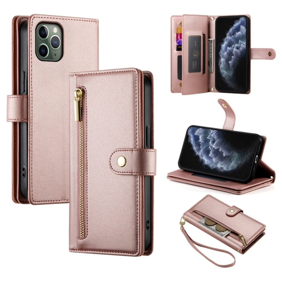 Leather Wallet Case For Iphone 11 Pro 5.8", Multi-Card Slots, Zipper Pocket, Lanyard Strap, Compatible With Iphone 11 Pro Pink 9152228545786
