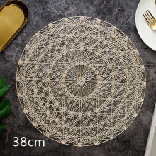 2 pcs Round PVC Hollow Nebula Intertwined Place Mats, Nordic Light Luxury Bronzing Geometric Table Mats, Compatible with Western Tables