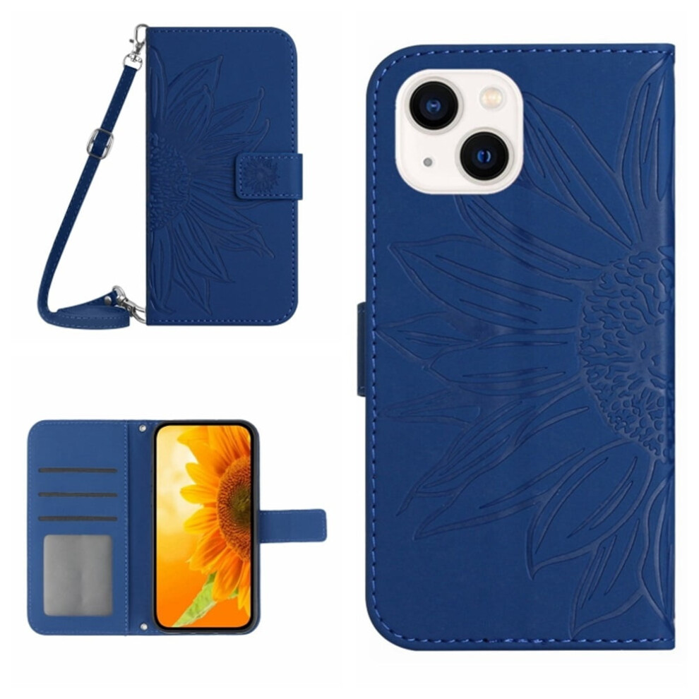 Sunflower Embossed Pu Leather Flip Wallet Case For Iphone 13 6.1", With Magnetic Closure, Card Slots, Adjustable Strap Â Compatible With Blue 9152228547551