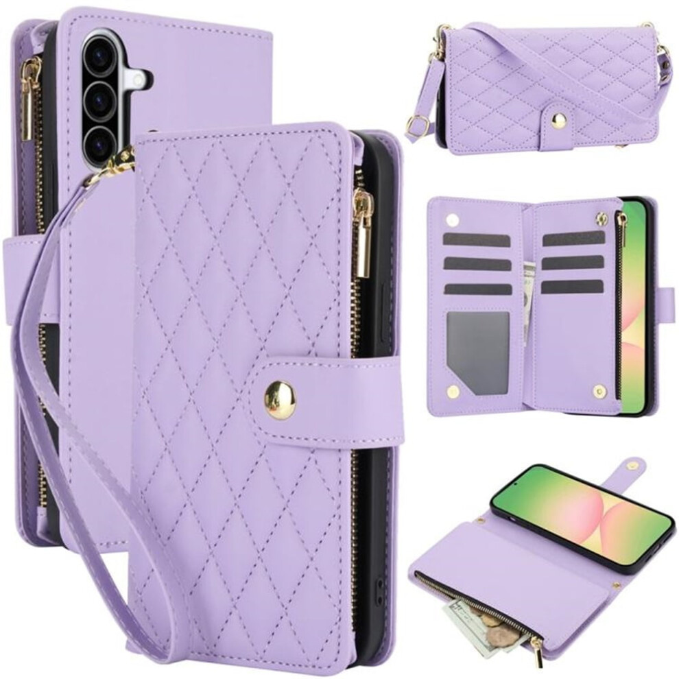 Rfid-Blocking Flip Wallet Case For Samsung Galaxy A56 5G Â 3-Card Slots, Kickstand, Wrist Strap & Zipper Purple 9152228546899