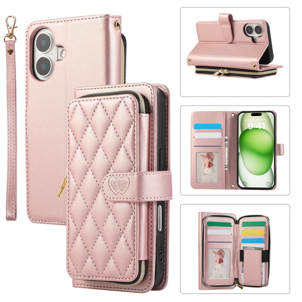 Leather Wallet Case With Strap For Iphone 17 6.3 Inch Rose 9130661426688