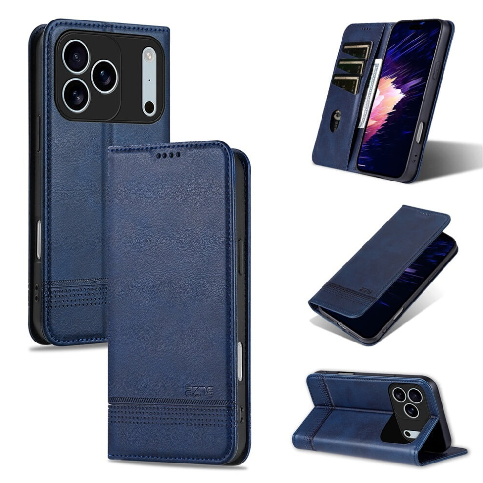 Iphone 17 Pro Pu Leather Wallet Case With Tpu Bumper Blue 9130661429498