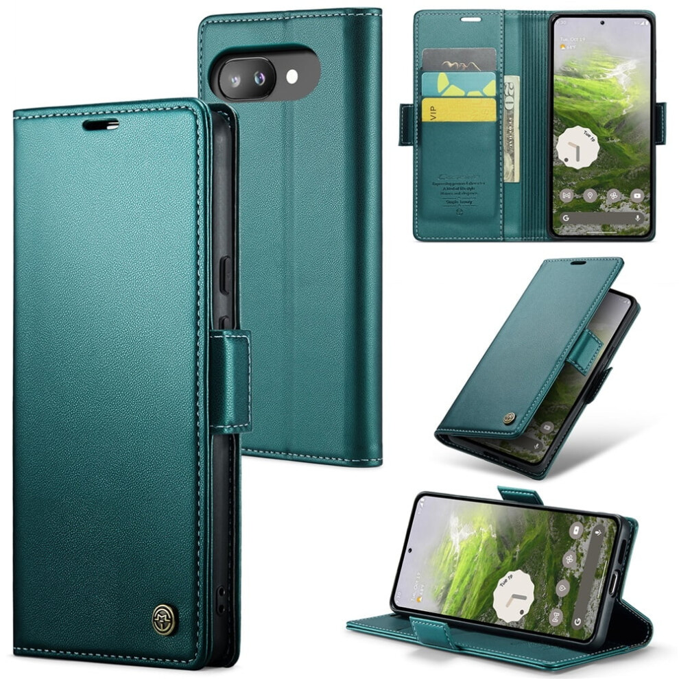 Caseme Leather Wallet Case For Google Pixel 9A Â Rfid Blocking, Magnetic Clasp, Kickstand, Green 9418476709227