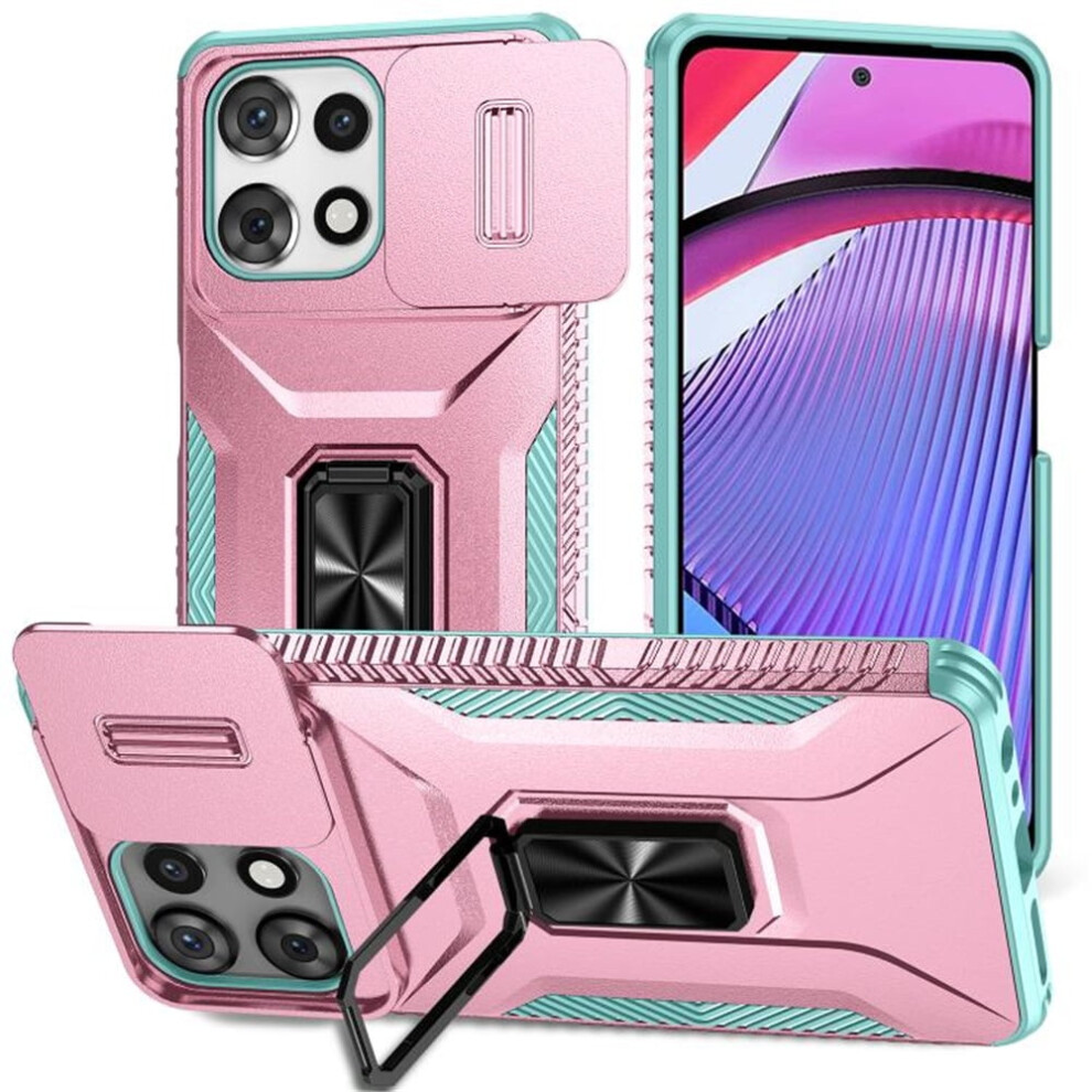 Slim Shockproof Hybrid Case For Motorola Moto G Power 2025 (6.8") – Slide Camera Cover, Rotating Ring Kickstand, Military-Grade, Pink/Green 9130661941747