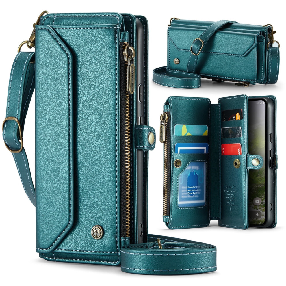 Shieldplus Wallet Case For Google Pixel 9 / Pixel 9 Pro (2024), Rfid Blocking, Pu Leather Magnetic Flip With Zipper & Strap, Green 9130661942096