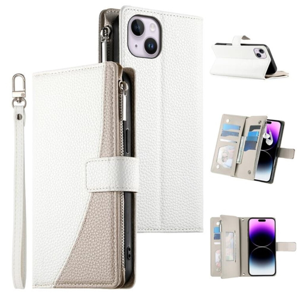 Iphone 14 Plus 6.7" Pu Leather Flip Wallet Case With Magnetic Closure, Multi Card Slots, Zipper Pocket & Hanging Rope, Â Compatible With White 9193271846673