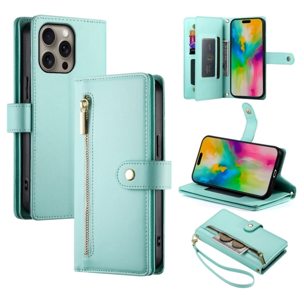Iphone 16 Pro Wallet Case Leather 6.3 Inch Green 9152228955479