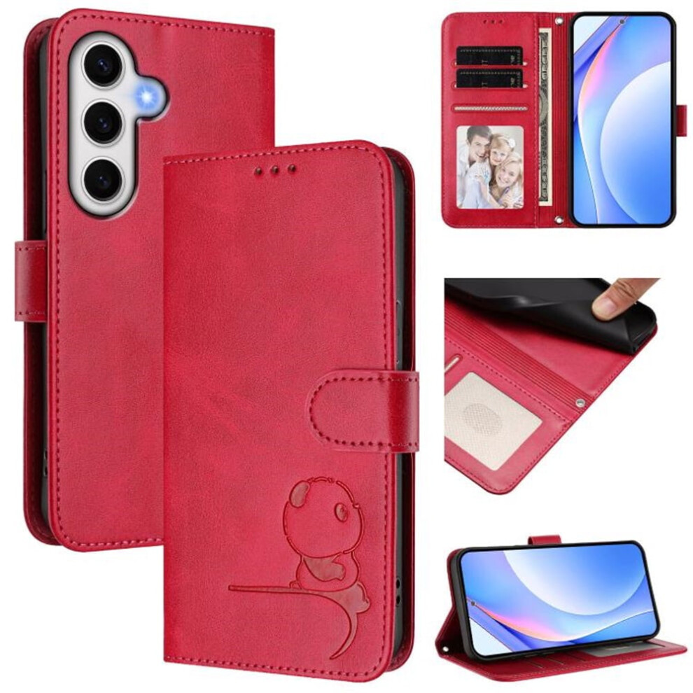 Litter Panda Embossed Leather Case For Samsung Galaxy S24 Fe 5G Â Rfid Wallet, Magnetic Clasp, Flip Stand, Rose Red 9152228546240