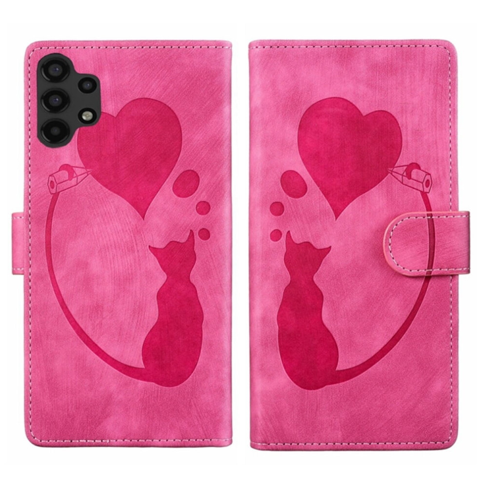 Pu Leather Flip Wallet Case For Samsung Galaxy A13 4G/5G & A04 (6.5") – Cat Pattern, Magnetic Closure, Card Slots Pink 9130661941549