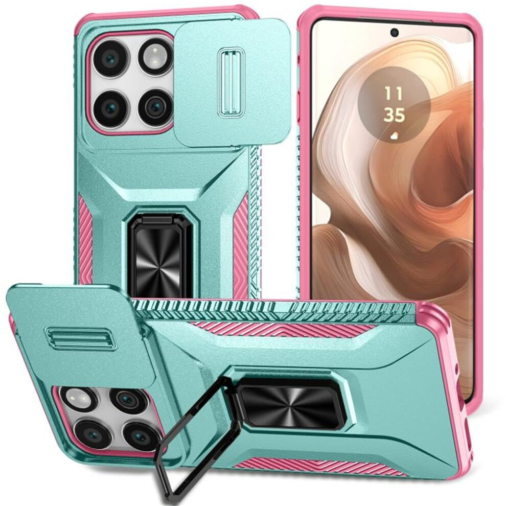 Slim Shockproof Hybrid Case For Motorola Edge 5G 2025, Slide Camera Cover & Rotated Ring Kickstand, Military-Grade, Grey Green Green,Grey 9130661943130