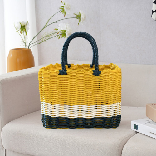 Hand Woven Plastic Storage Basket Multi-functional Portable Storage
