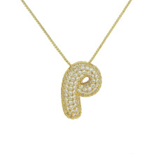 Gold Bubble Letter Necklace for Women – Initial Pendant