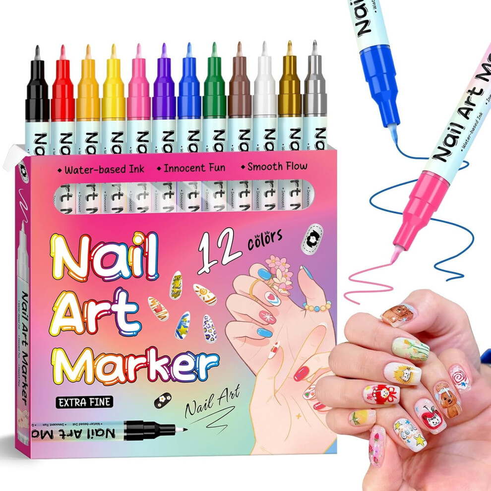 Waterproof Nail Art Pens Quick-Dry 0.5mm Tip 12 or 24 Colors