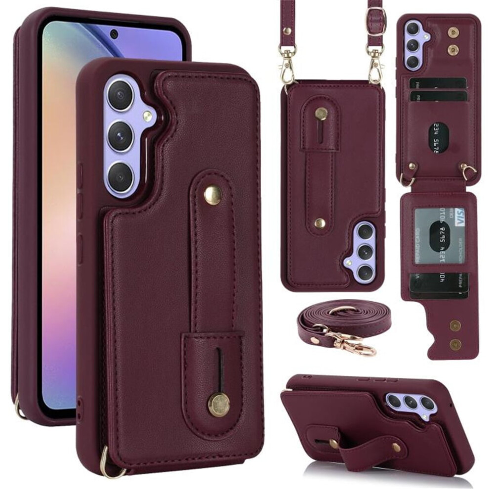 Premium Pu Leather Flip Wallet Case With Wristband & Card Slots, Detachable Crossbody, Wine Â Compatible With Samsung Galaxy A15 4G / A15 5G Red 9193271850755