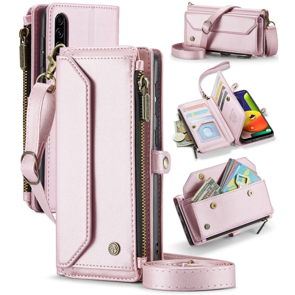 Caseme Leather Wallet Case For Compatible With Samsung Galaxy A50 6.4" Â Rfid Blocking, 10-Card Holder, Zipper Bills Slot, Magnetic Wrist Strap 9130661945950