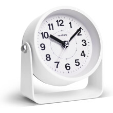 Silent Analog Alarm Clock with Snooze & Light, Battery-Operated, Easy-Set, White – Compatible with Home/Office/Travel