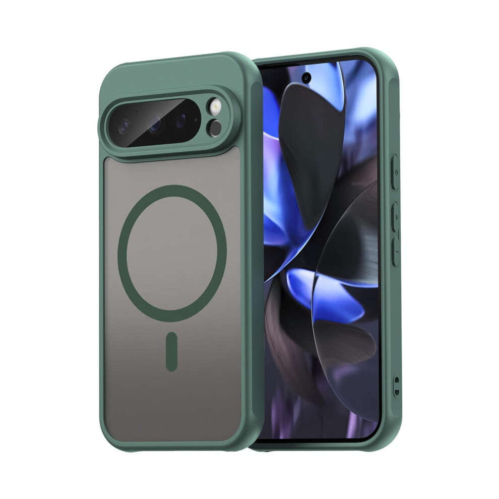 Magnetic Translucent Matte Shockproof Case For Google Pixel 9, Compatible With Magsafe, Military Grade Drop Protection, Green 9130661945493