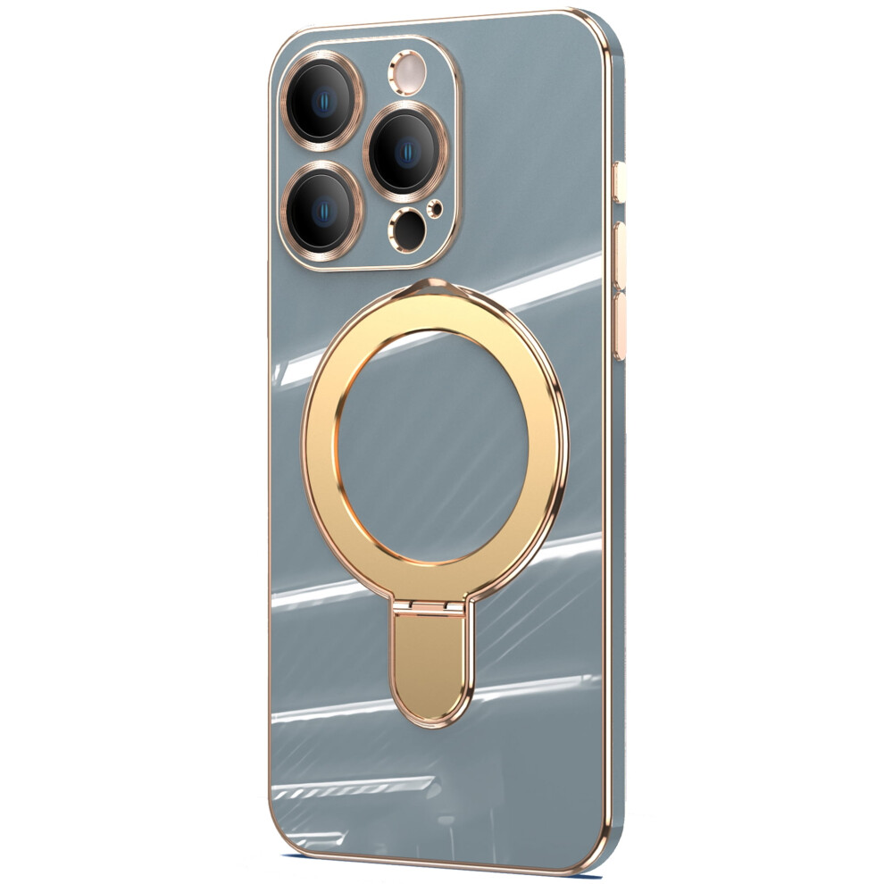 Iphone 15 Pro Max Case With Magnetic Ring Stand, Compatible With Magsafe, Full Lens Protection, Slim Luxury Plating Â Solid Gray 9130661945479