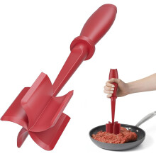 Premium Heat-Resistant Meat Chopper for Hamburger, Ground Beef & Turkey – Nylon Non-Stick Smasher & Fork (Red)