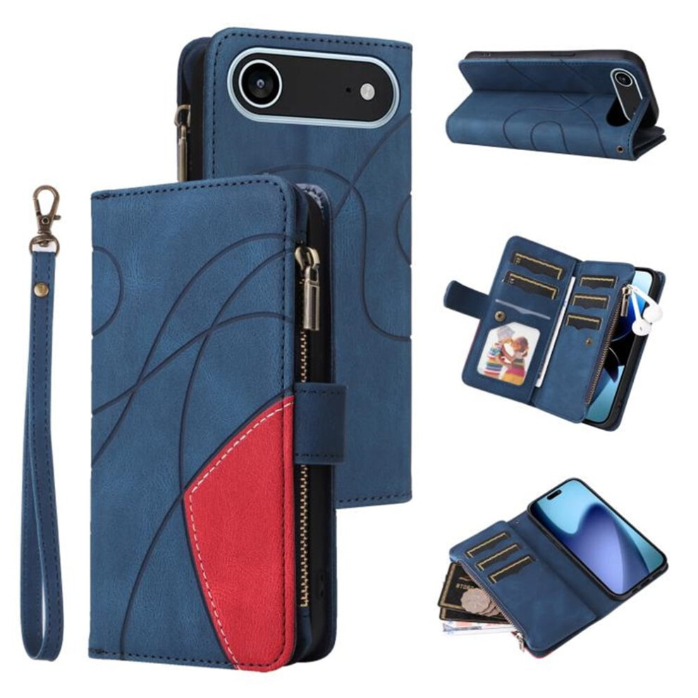 Iphone Air Wallet Case With 9-Card Holder, Zipper Pocket & Magnetic Closure Â Pu Leather Folio With Wrist Strap, For Iphone Air 6.5" Blue 9152228548589