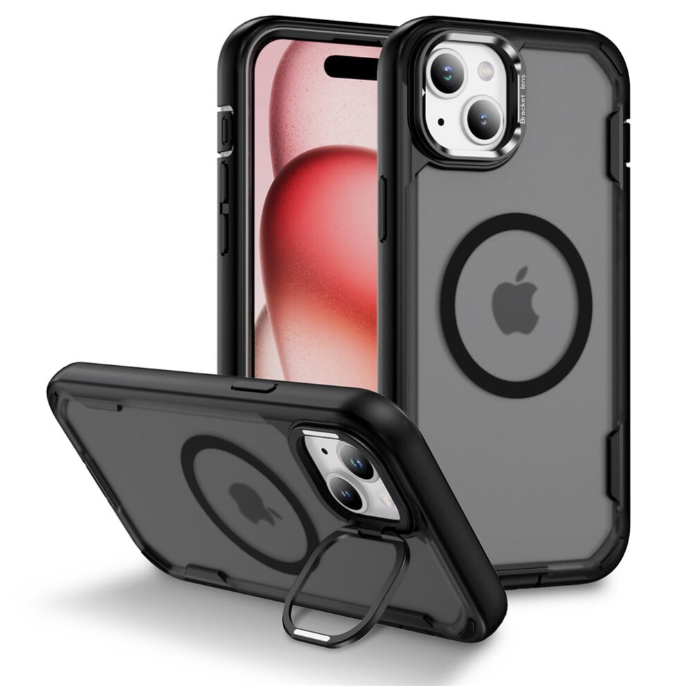 Iphone 15 Case With Stand, Magsafe Compatible, Rugged Military-Grade Drop Protection, Built-In Metal Camera Stand, Grey 9130661944854