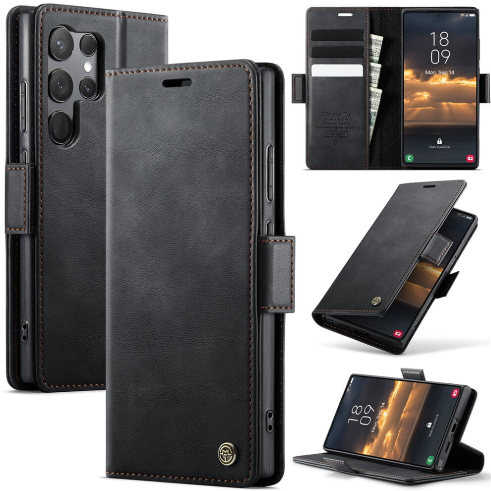 Caseme Calf Leather Wallet Case For Compatible With Samsung Galaxy S23 Ultra 6.8" Â Rfid Blocking, Magnetic Closure, Card/Cash Slots, Kickstand, 9418476707773