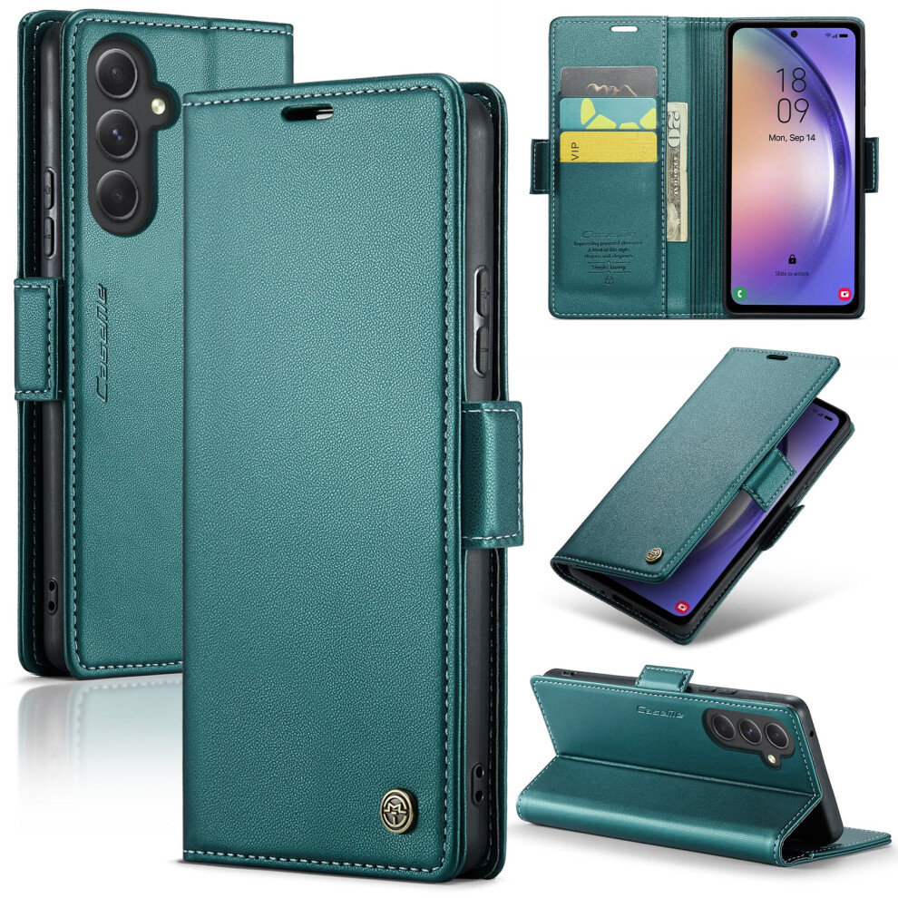 Caseme Leather Wallet Case For Compatible With Samsung Galaxy A54 5G Â Rfid Blocking, Magnetic Clasp, Kickstand, Green 9418476707698
