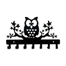 Owl Metal Wall Hook Rack Decorative Hanger 5 Hooks