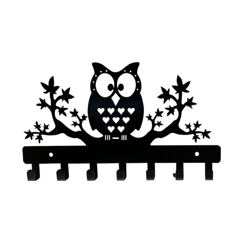 Owl Metal Wall Hook Rack Decorative Hanger 5 Hooks