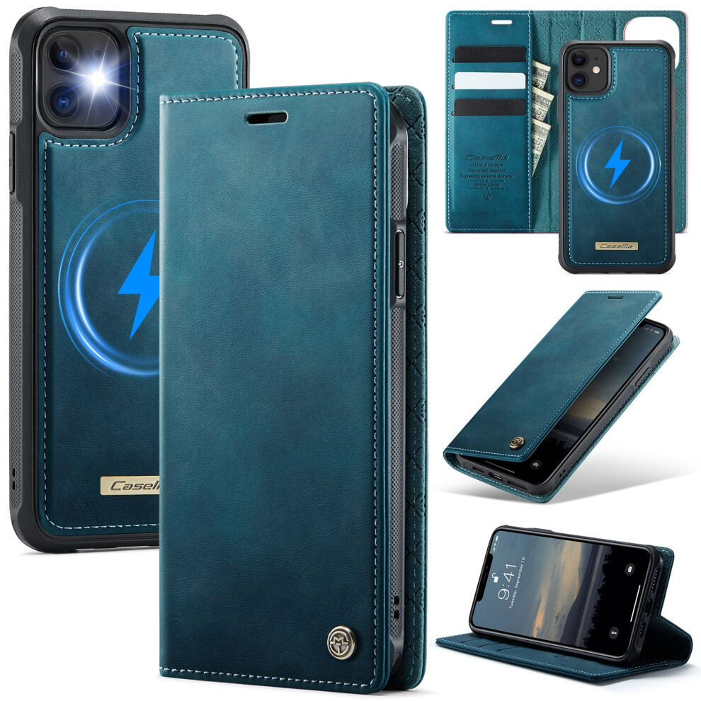 Caseme Wallet Case For Iphone 11 (6.1") Â Magsafe Compatible, Rfid Blocking, Flip Stand, Shockproof, Magnetic Detachable, Pu Leather, Blue 9152228548503