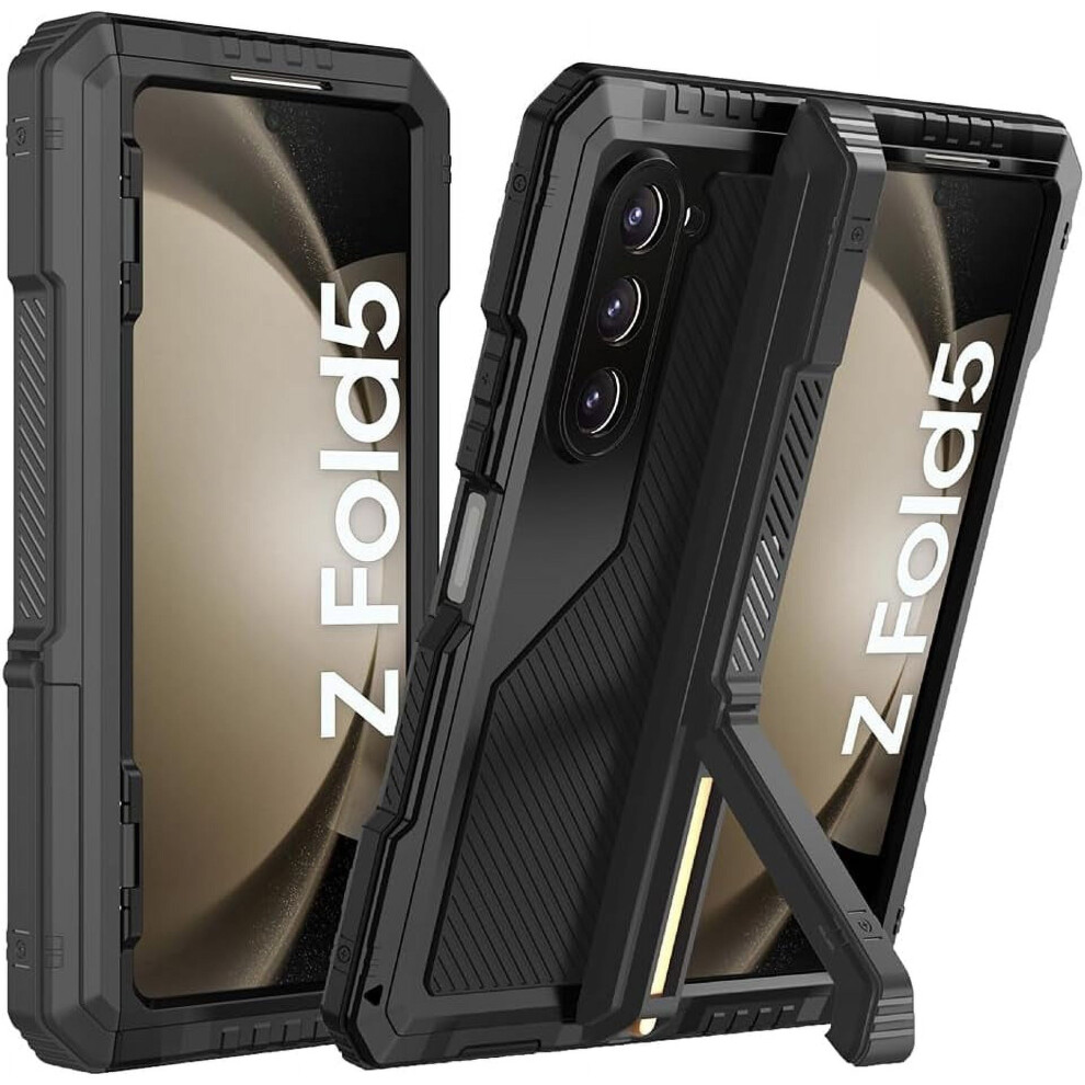 Metal Case For Samsung Galaxy Z Fold 5 Â Shockproof, Kickstand, Hinge Protection, S Pen Holder, Rugged Stand Cover, Black 9418476708534