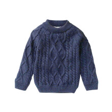 Knit Sweater Solid Navy Crewneck Long Sleeve for 7-8 Years