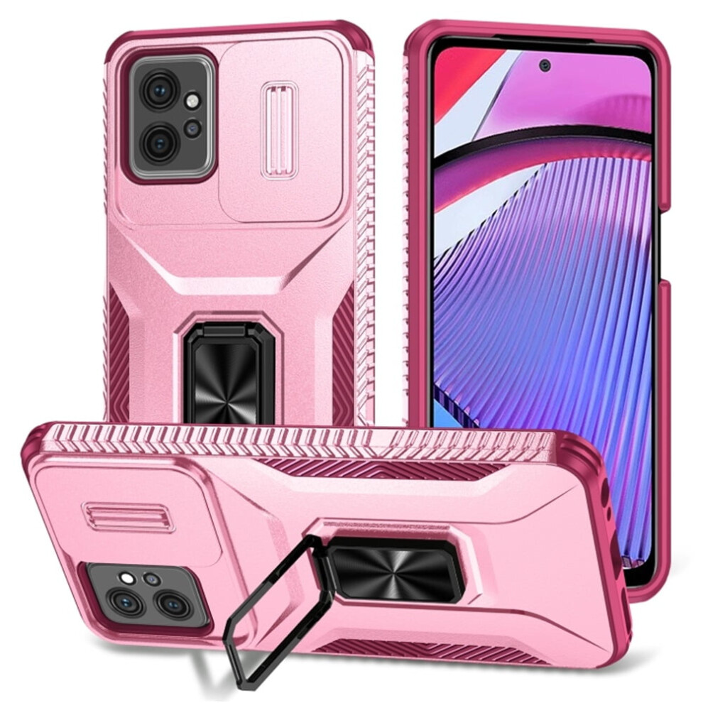 Slim Shockproof Hybrid Case For Motorola Moto G Power 2023 (6.5"), With Slide Camera Cover & Rotated Ring Kickstand, Military-Grade, Compatible Pink 9170372155842