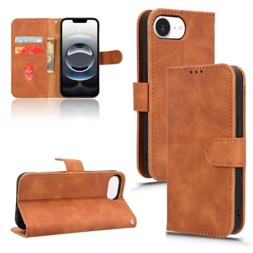 Pu Leather Wallet Case For Iphone 16E Brown 9329345670947