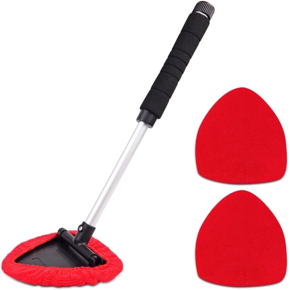 Windshield Cleaner Tool With Handle, Pivoting Triangular Head & 3 Washable Microfiber Bonnets Â Compatible With Cars & Home 9170372155279