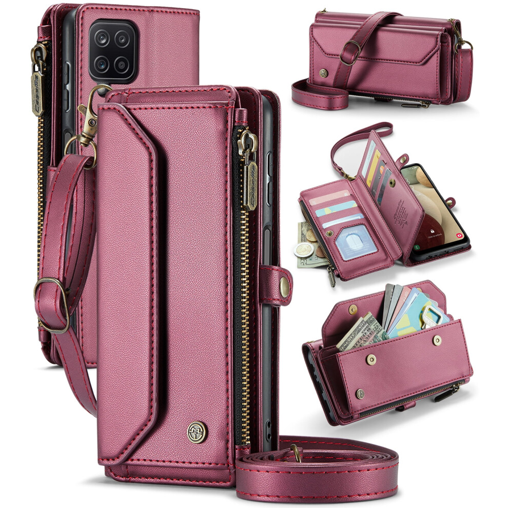 Caseme Leather Wallet Case For Compatible With Samsung Galaxy A12 5G Â Rfid Blocking, 10-Card Holder, Zipper Bills Slot, Magnetic Wrist Strap 9170372156658