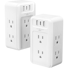 Multi Plug Outlet 2, 6 Wall Outlet Extender with 3 Ports (1 C) Total 3.4A, 3-Sided Outlets Splitter Multiple Outlet Wall Plug for Office Dorm Room