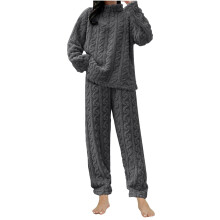 Set pijamale pentru femei cu căptușeală din fleece, gri închis, cu mânecă lungă