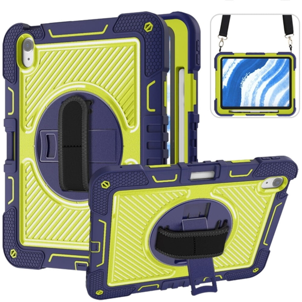 Shockproof Case For Compatible With Ipad Air 11 (2025/2024): Silicone+Pc 360 Rotating Handle Stand, Shoulder Strap, Yellow 9418476709654