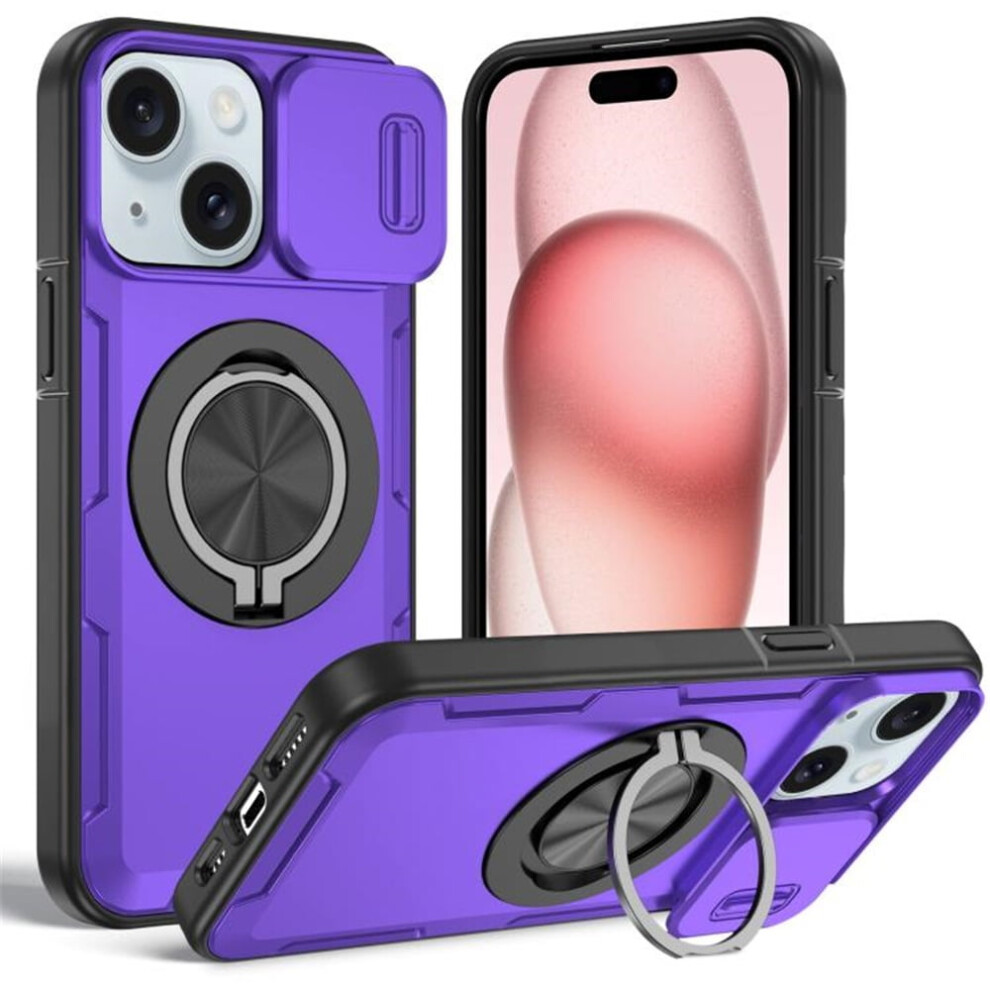 Rugged Case For Iphone 15: Rotating Metal Stand, Magsafe Charging, Sliding Camera Cover, Shockproof Â Compatible With Iphone 15 Purple 9418476709876
