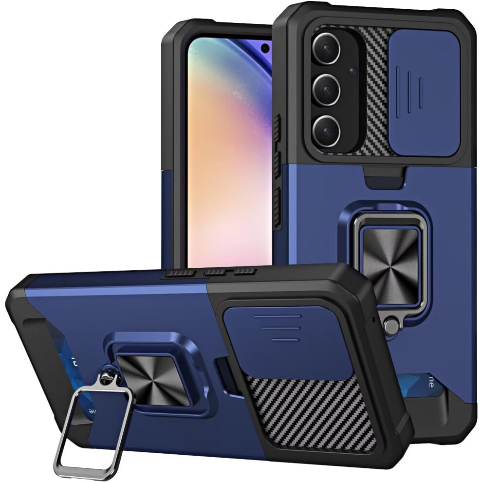 Military-Grade Dual-Layer Case For Galaxy A36 5G: Tpu+Pc, Built-In Magnetic Kickstand, Card Slot, Shockproof – Navy Blue 9418476711305