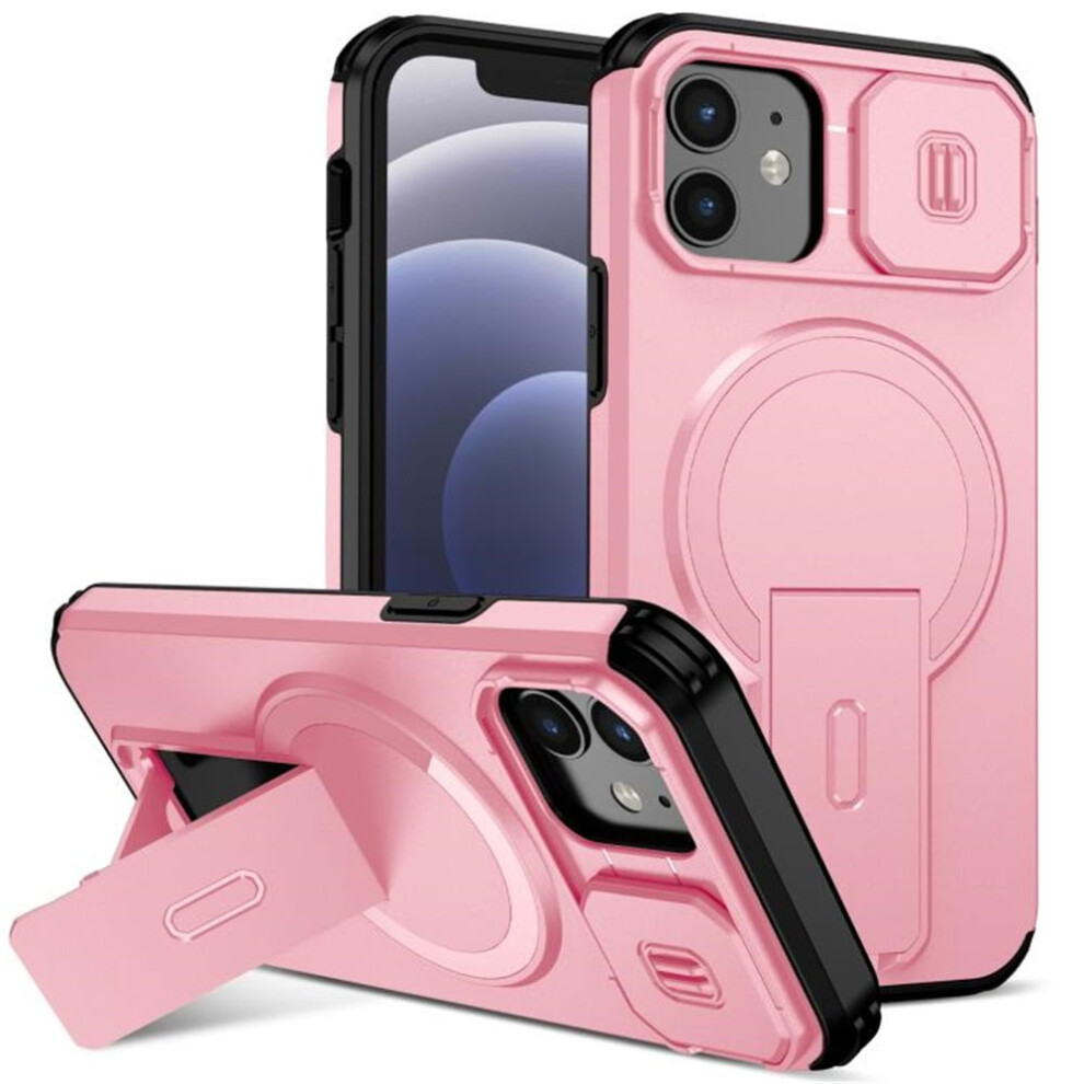 Rugged Case For Iphone 12/12 Pro 6.1": Magsafe, Invisible Fold Stand, Sliding Camera Cover, Shockproof – Compatible With Iphone Pink 9418476710056