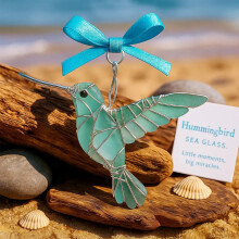 Handmade Sea Glass Bird Ornament 2D Coastal Wall Decor 3