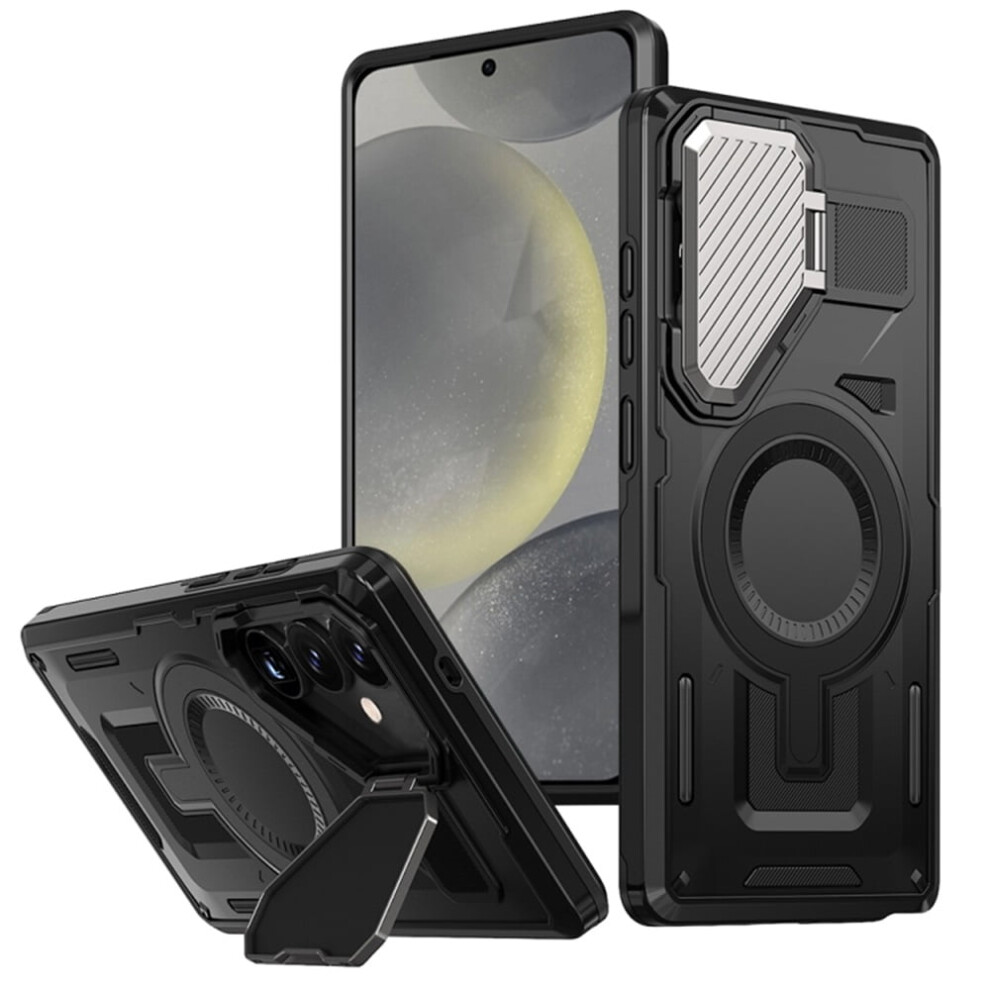Rugged Magnetic Case For Samsung Galaxy S24 5G (6.2") – Magsafe-Compatible, Adjustable Metal Lens Cover, Military-Grade Protection, Black 9418476710032