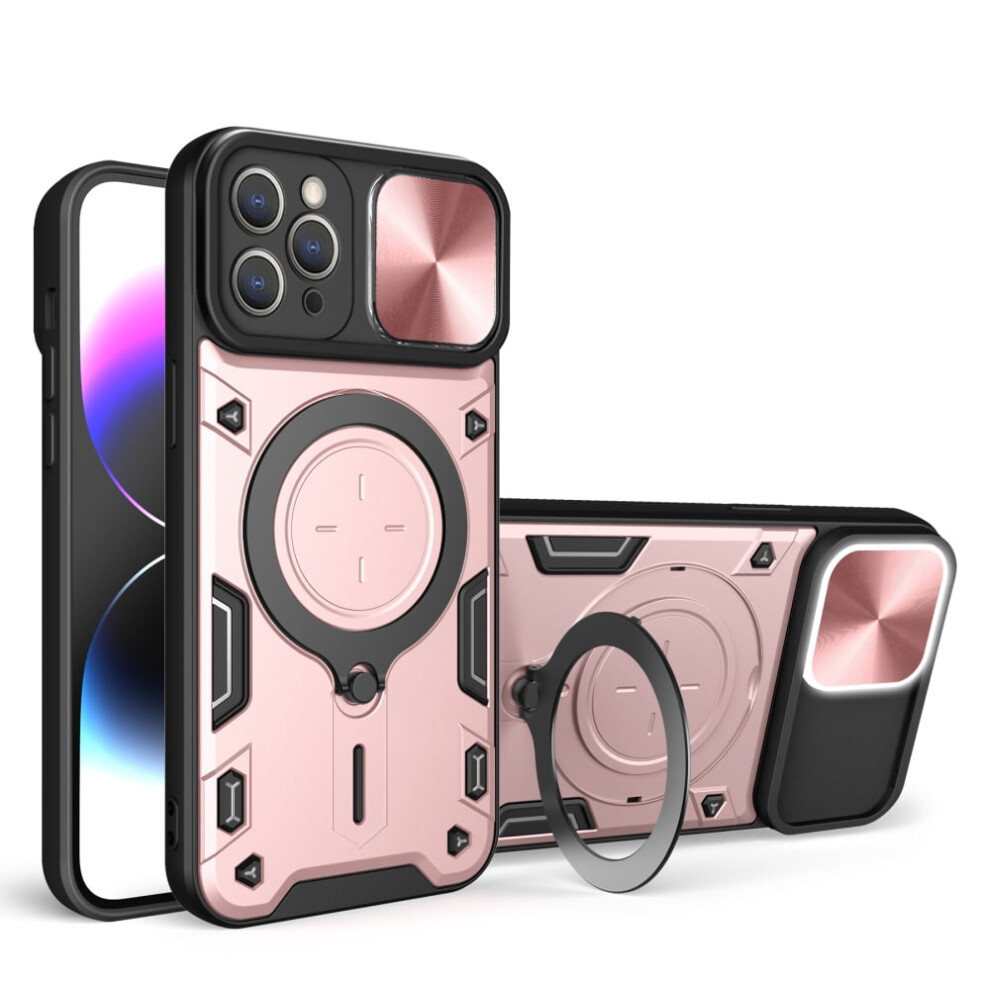 Heavy Duty Case For Iphone 12 Pro 6.1", Magnetic Car Mount, Sliding Lens Cover, Rugged Pc+Tpu Shockproof Case, Pink 9418476711183