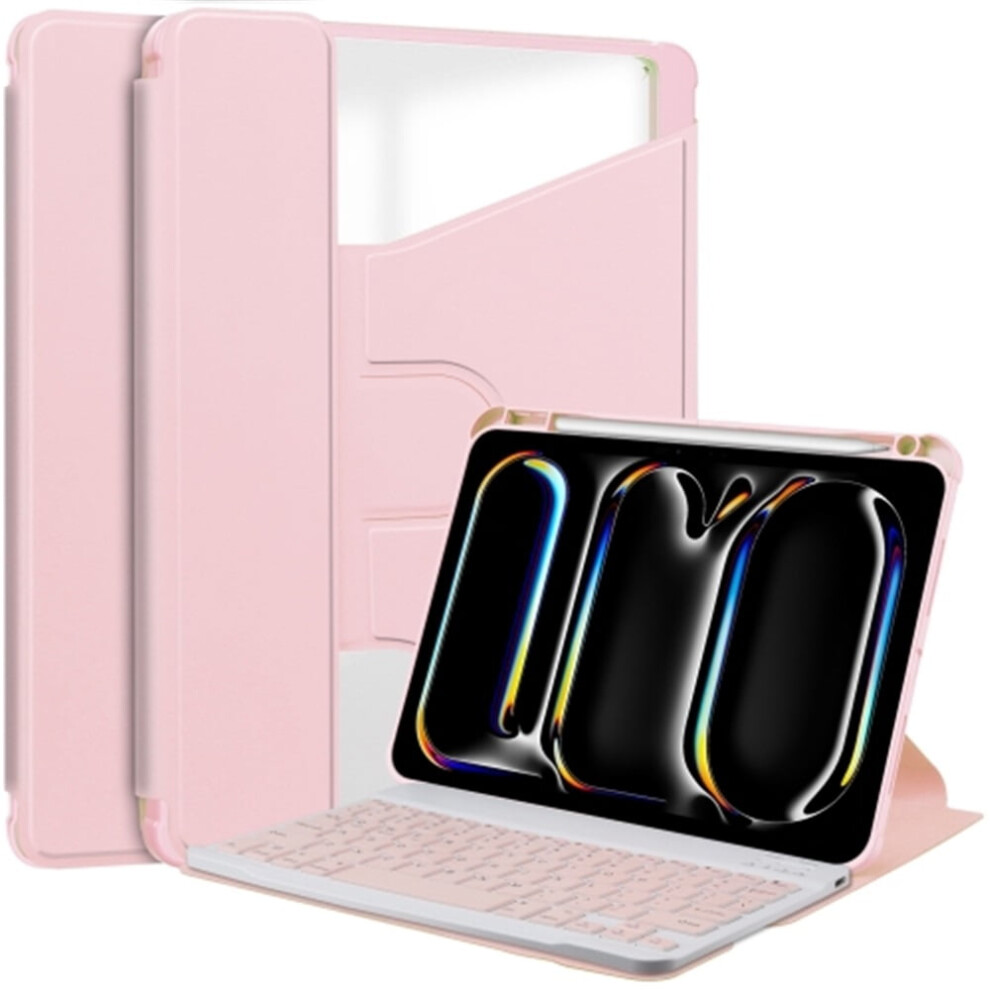 For Compatible With Ipad Pro 11 2024 360 Rotation Transparent Smart Leather Case With Keyboard,,For Compatible With Ipad Pro 11 2024 Pink 9170372153749